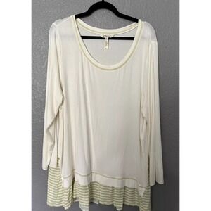 Matilda Jane Ventriloquist Tunic XXL Roll Sleeve Cream Green Layered Oversized